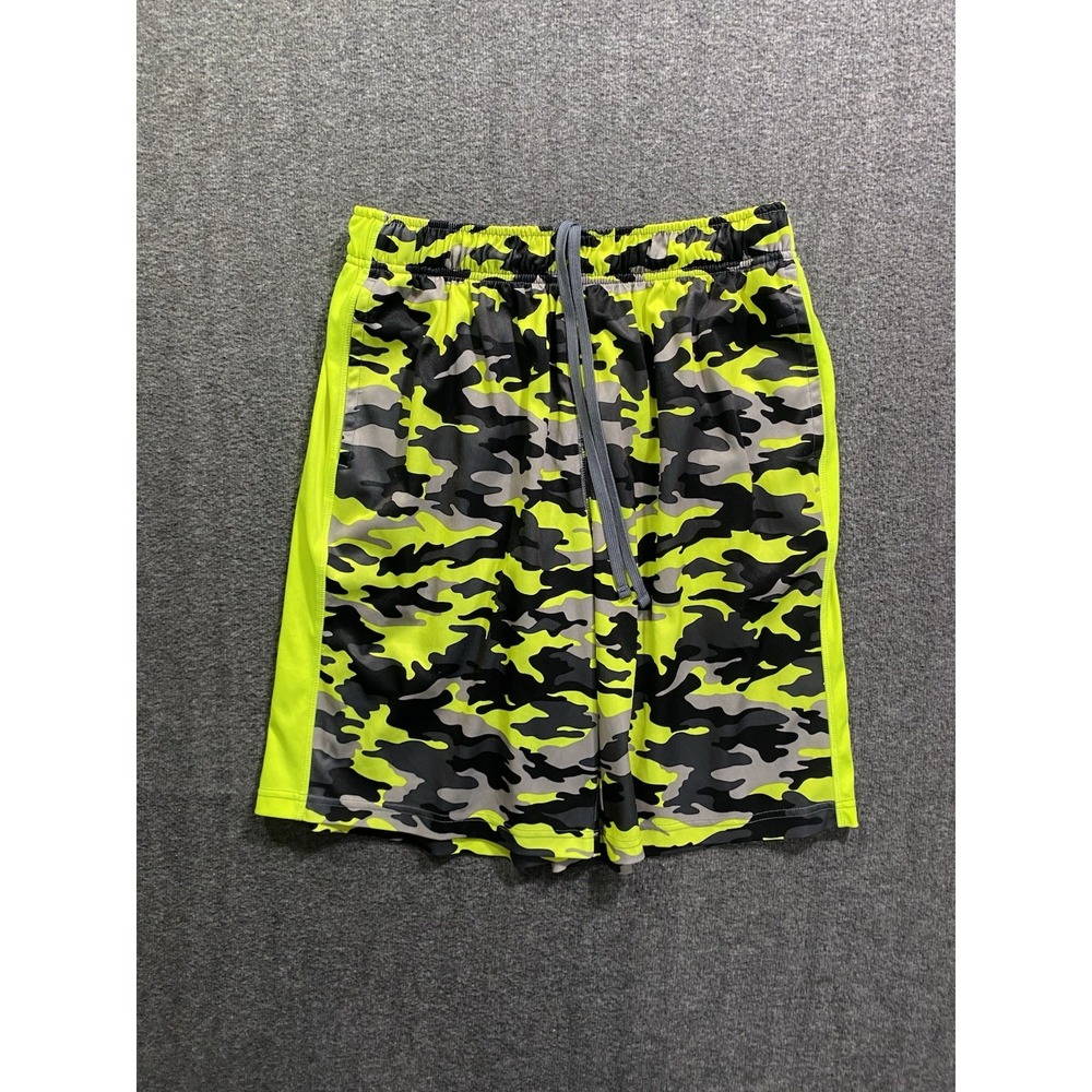 Boy's Zone Pro Yellow Green Gray Black Camo Slip On Shorts Size L